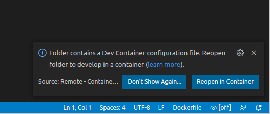 vscode will prompt you to open a workspace in a devcontainer